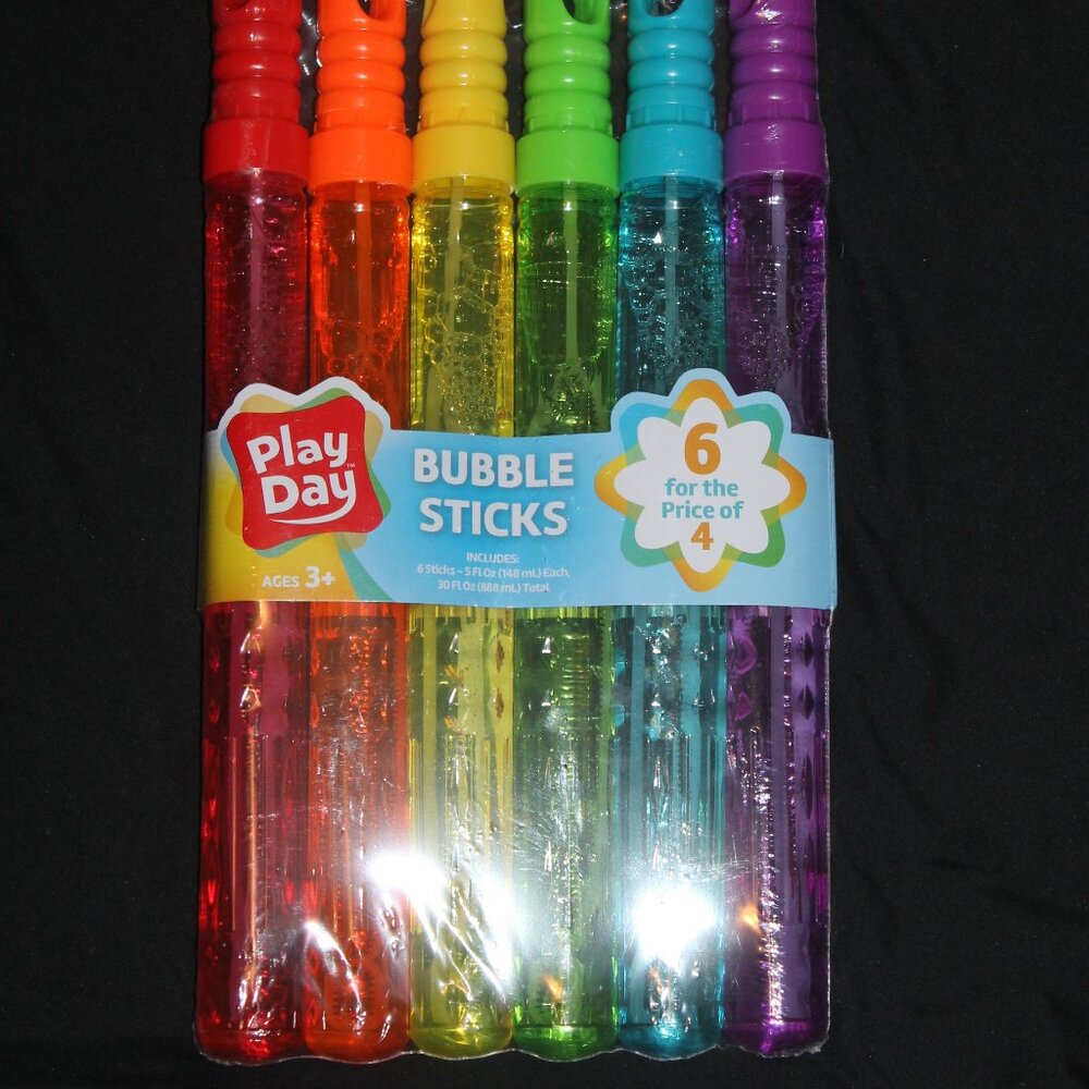 Play Day Bubble Sticks 6 Sticks Red Orange Yellow Green Blue Purple Sealed